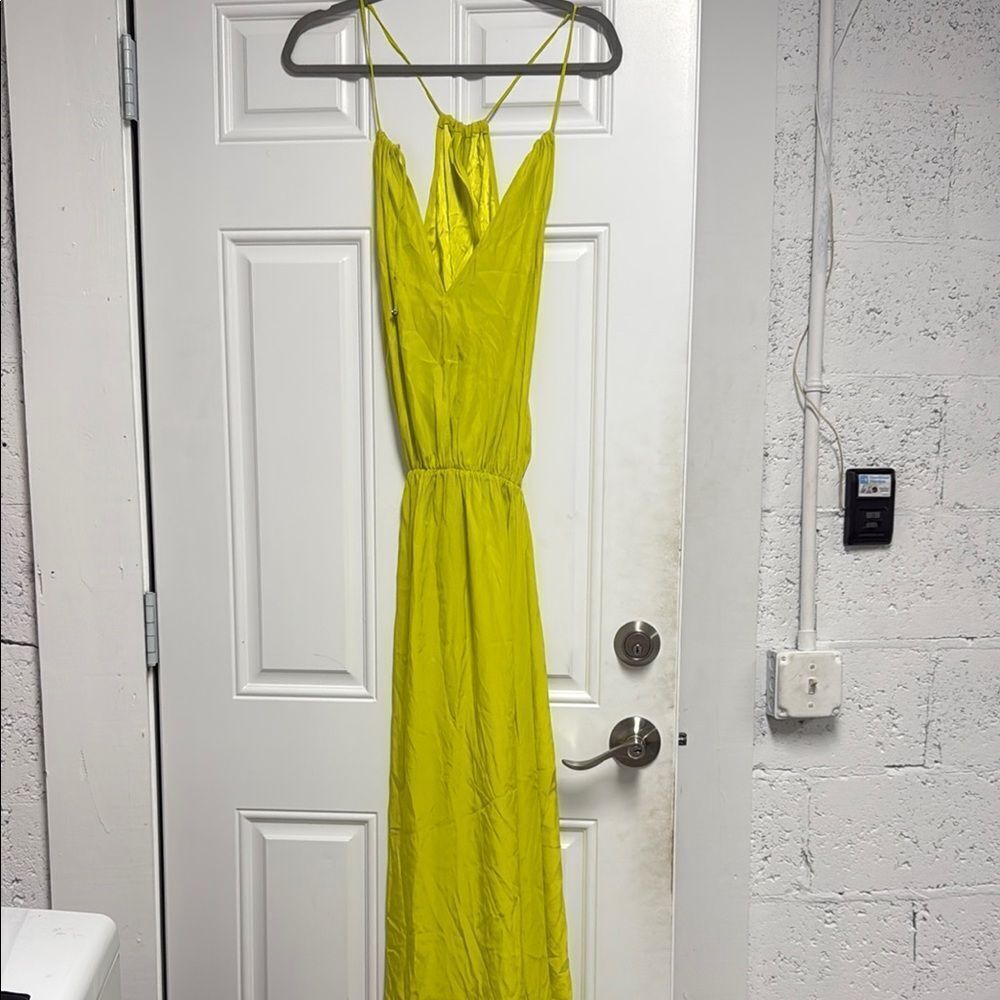 Elegant Yellow Silky Maxi Dress Julian Chang Neon XS - LIKE NEW Spaghetti Strap